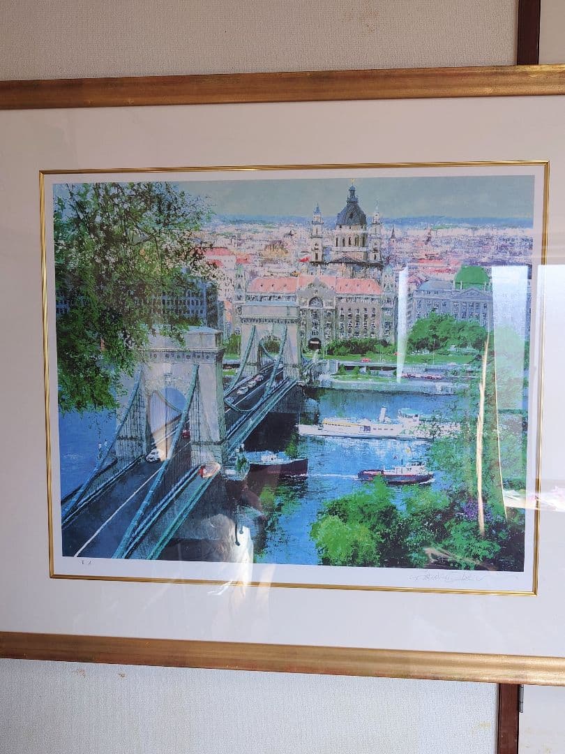 【特別価格、リトグラフ、真作】小田切訓『ドナウの橋』、直筆サイン、エディション入