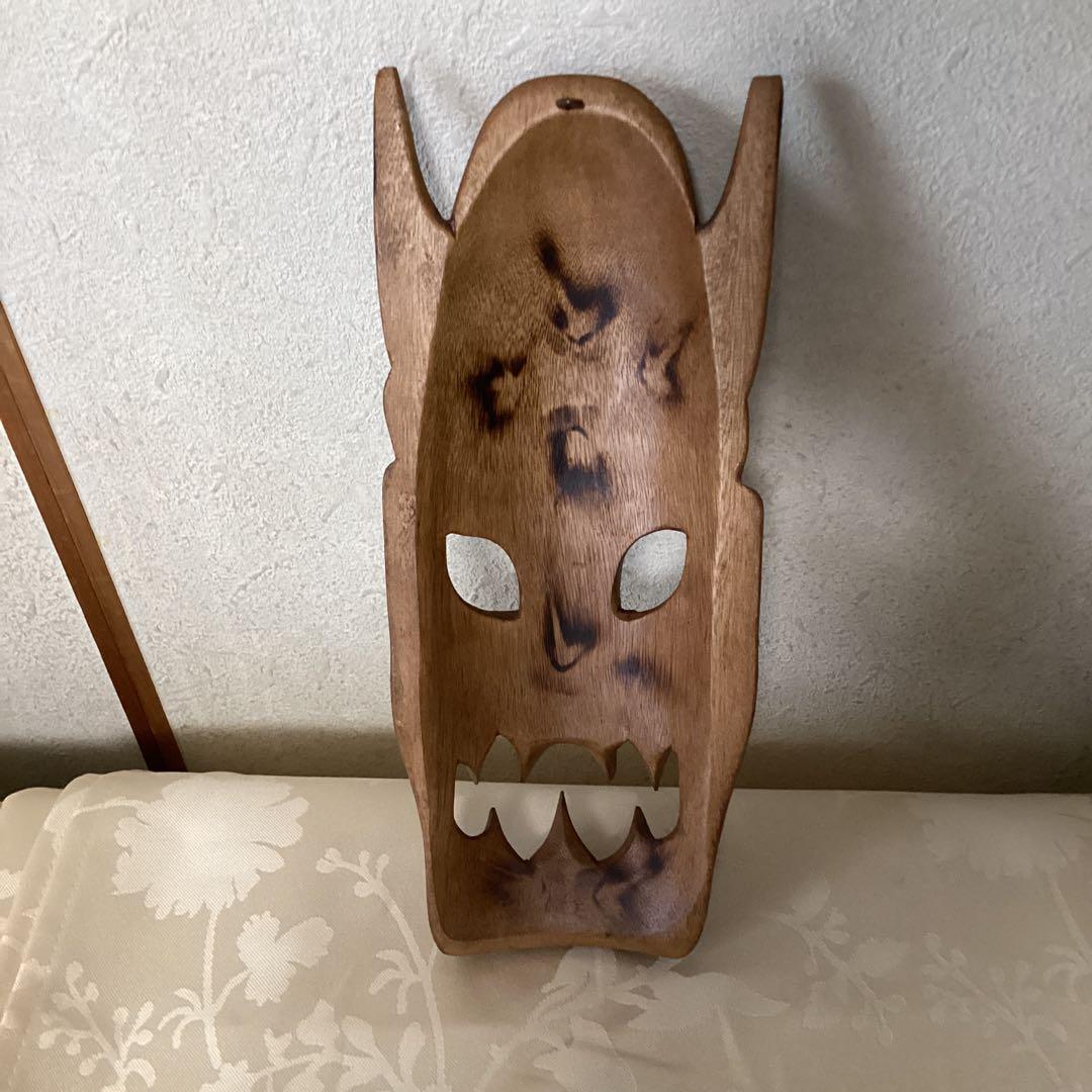 木彫　魔除け面　【壁掛　民藝　木彫巧藝】　インテリア壁掛