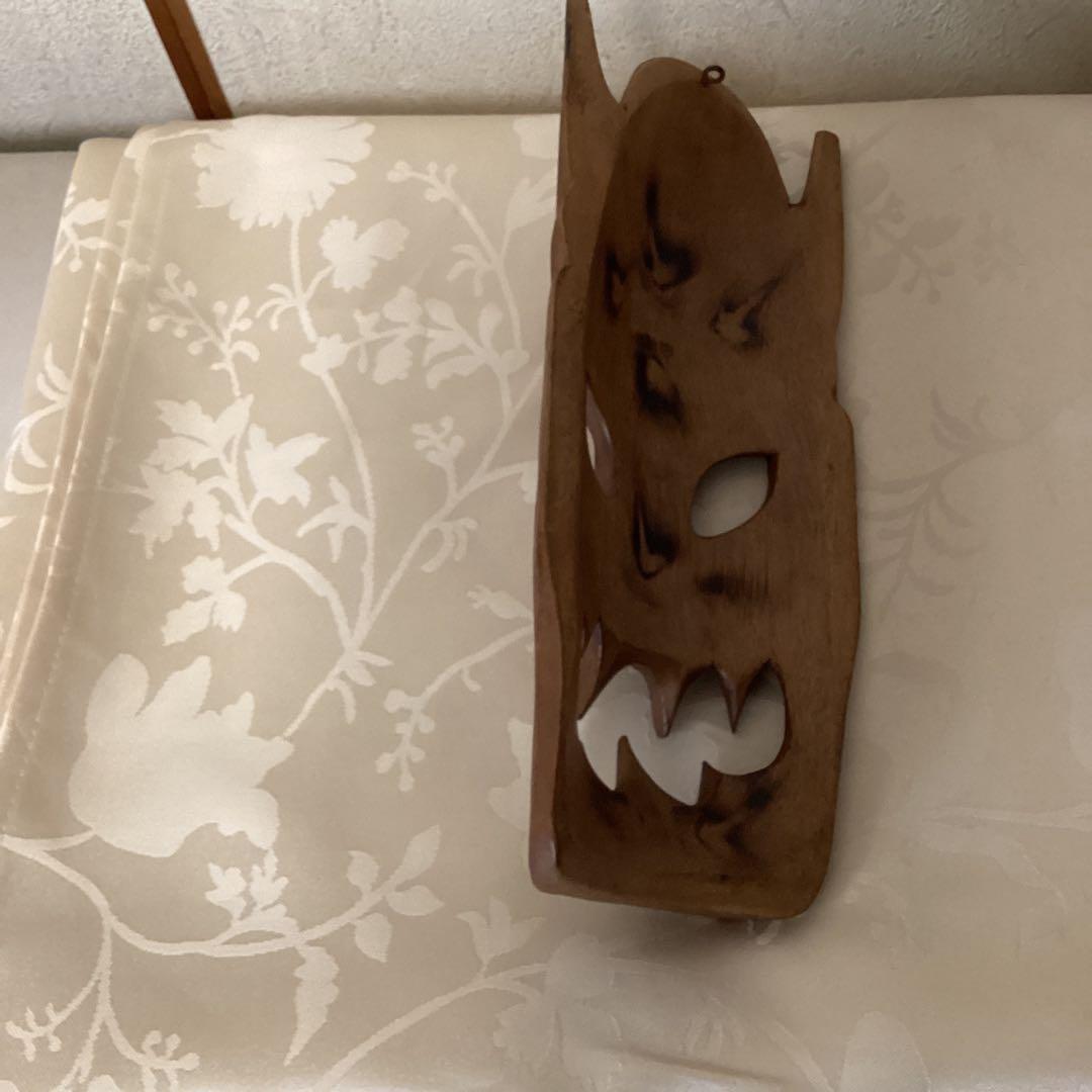 木彫　魔除け面　【壁掛　民藝　木彫巧藝】　インテリア壁掛