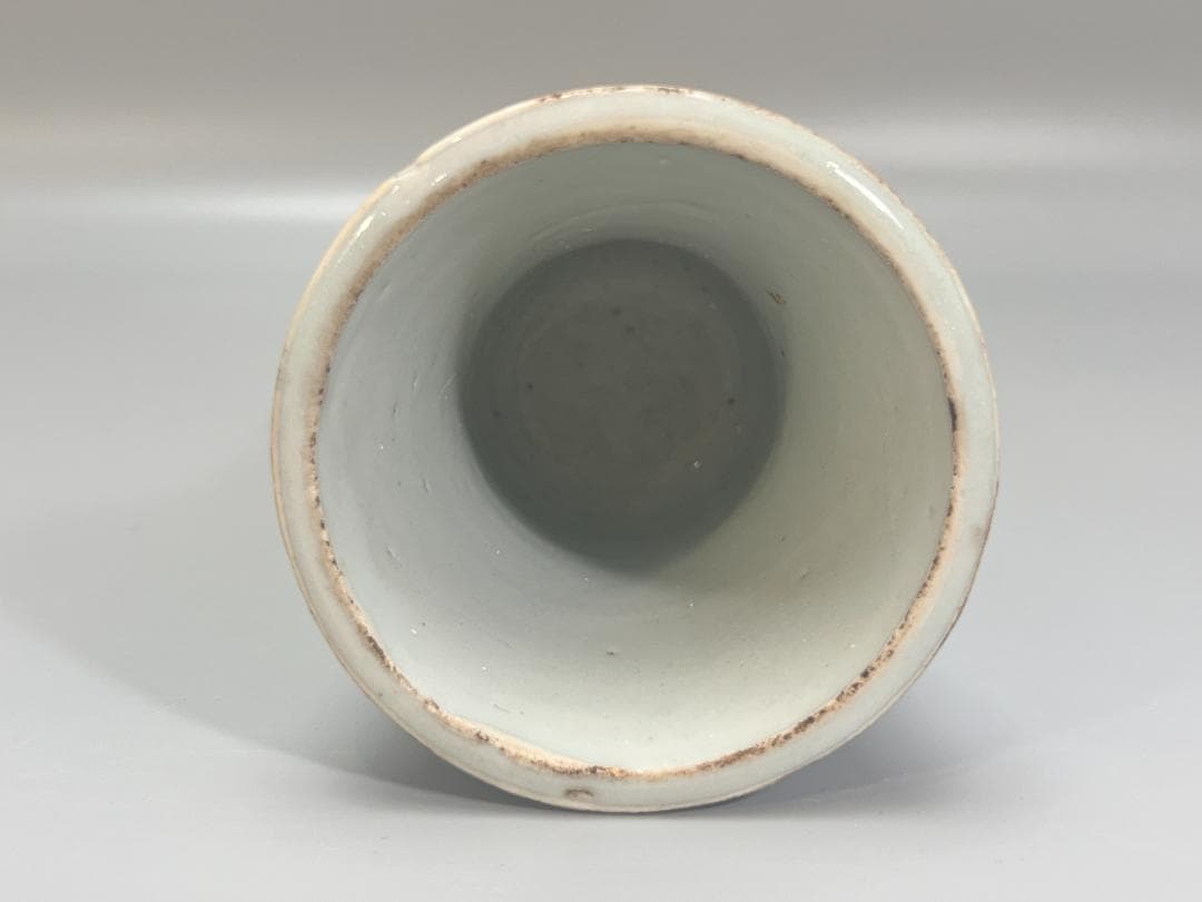 中国美術 青花 五福捧寿 染付筆筒　筆入れ 高10.5cm 旧家蔵出