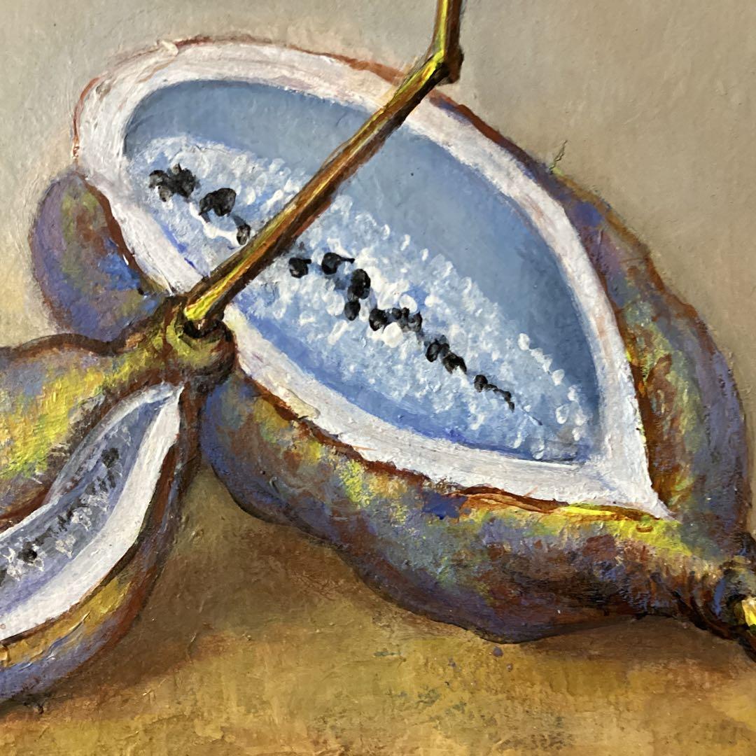 藤田嗣治在銘油彩画　色紙絵【　アケビ図　】　サイン有り額装前面ガラス仕様　即決品