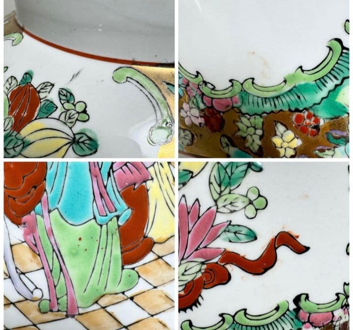 蓋付 飾り壺 宮廷人物図 花鳥図 陶器