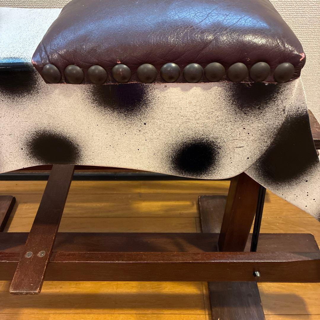 英国製　アンティーク 木製ロッキングホース 白黒水玉