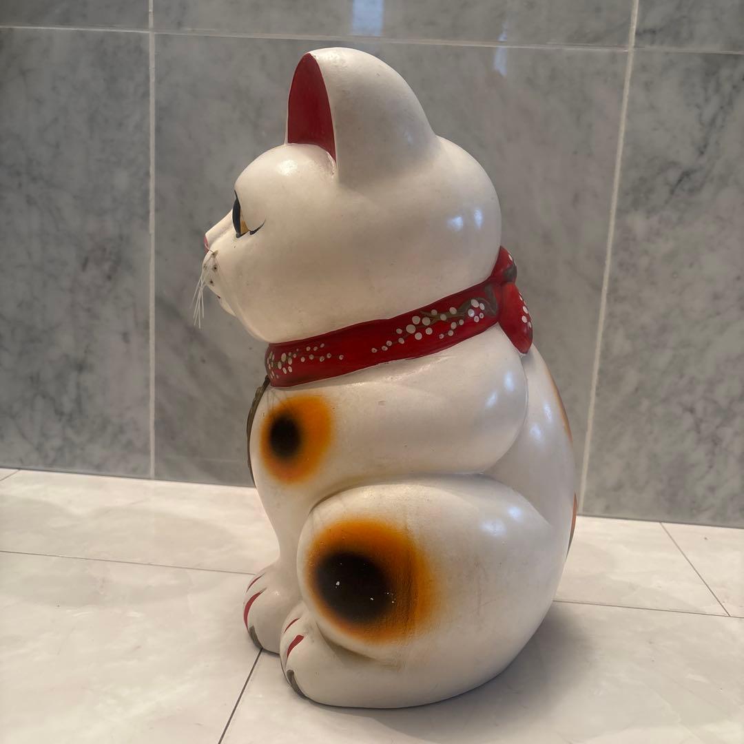 60年代ヴィンテージ手描きの瞳や体つき、おヒゲが美しく金運向上の招き猫