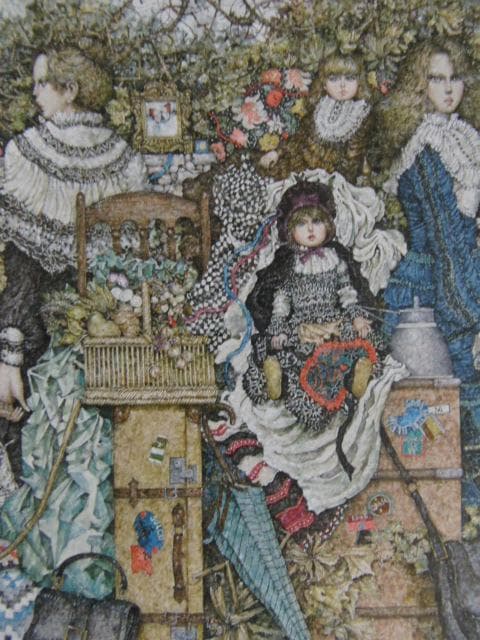 石阪春生、鞄たち＜女のいる風景＞、希少な画集より、新品高級額・額装付