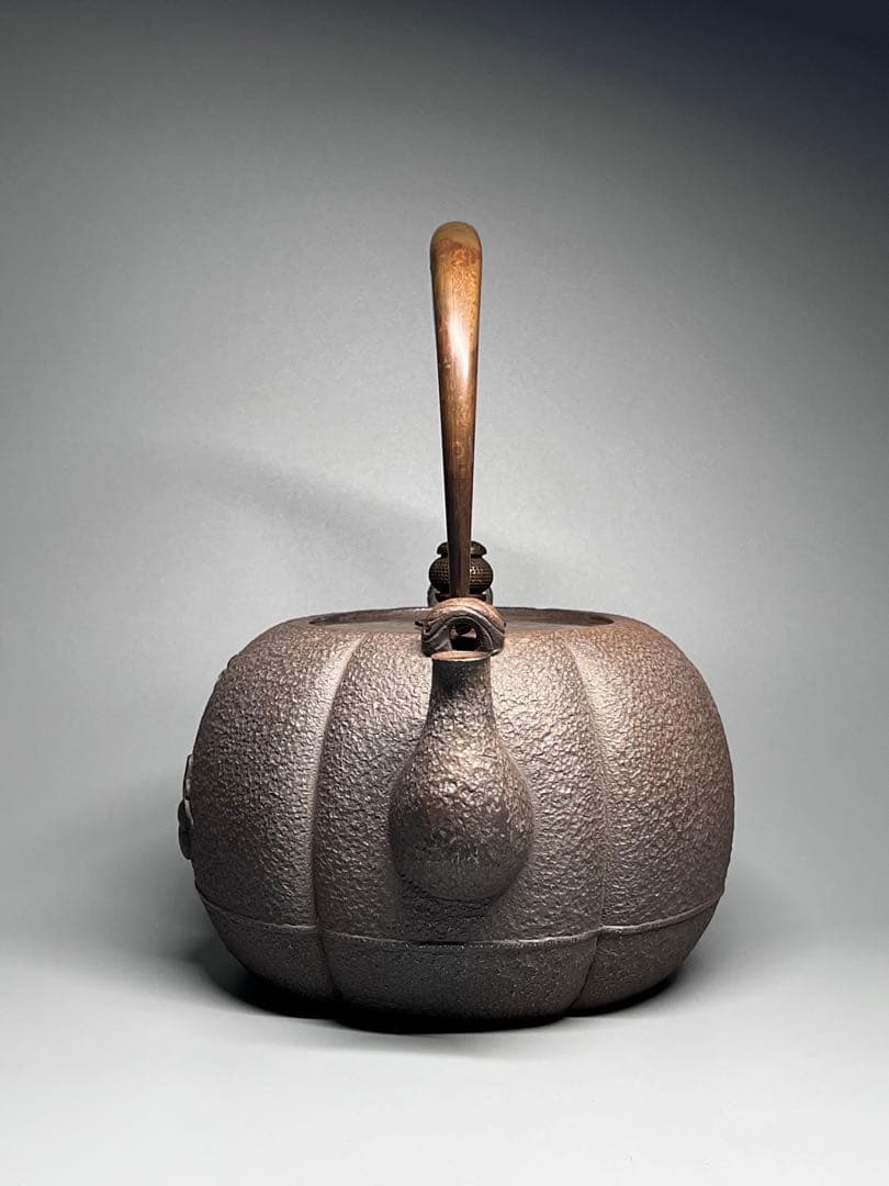 古美術　南部鉄器　鉄瓶　南瓜形　かぼちゃ　鉄分補給　IH直火対応1.2L　茶道具
