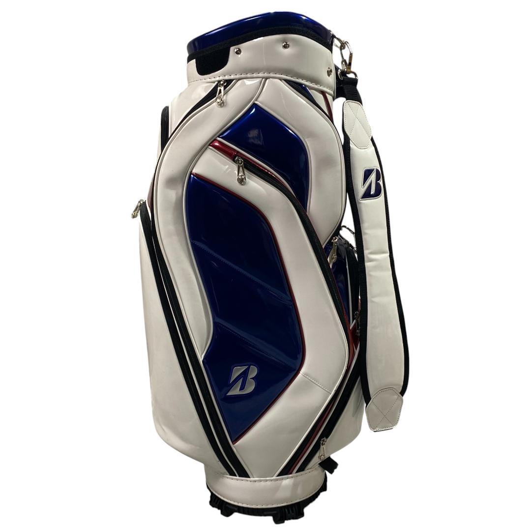 ブリヂストン ゴルフ エナメル キャディバッグ ホワイト ブルー 9型 5分割