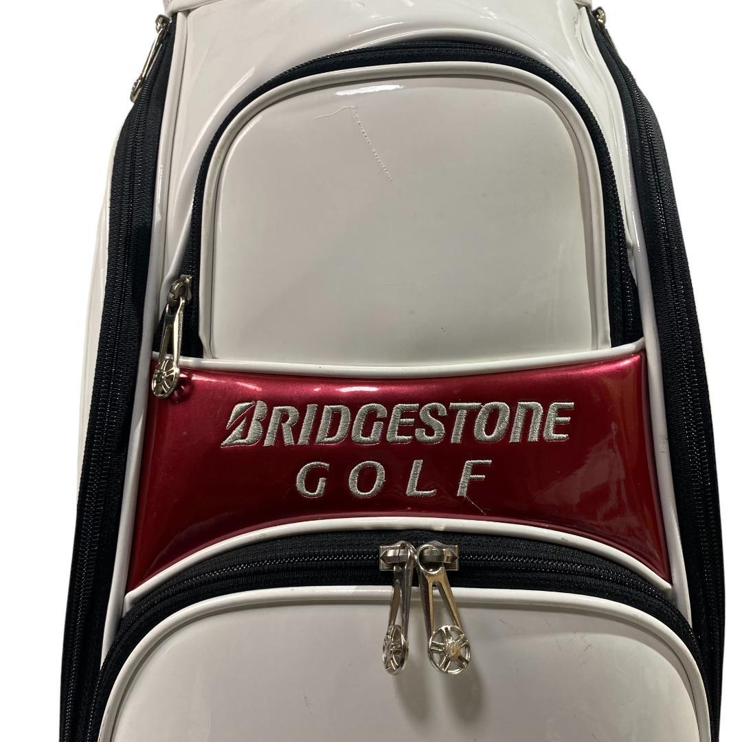 ブリヂストン ゴルフ エナメル キャディバッグ ホワイト ブルー 9型 5分割