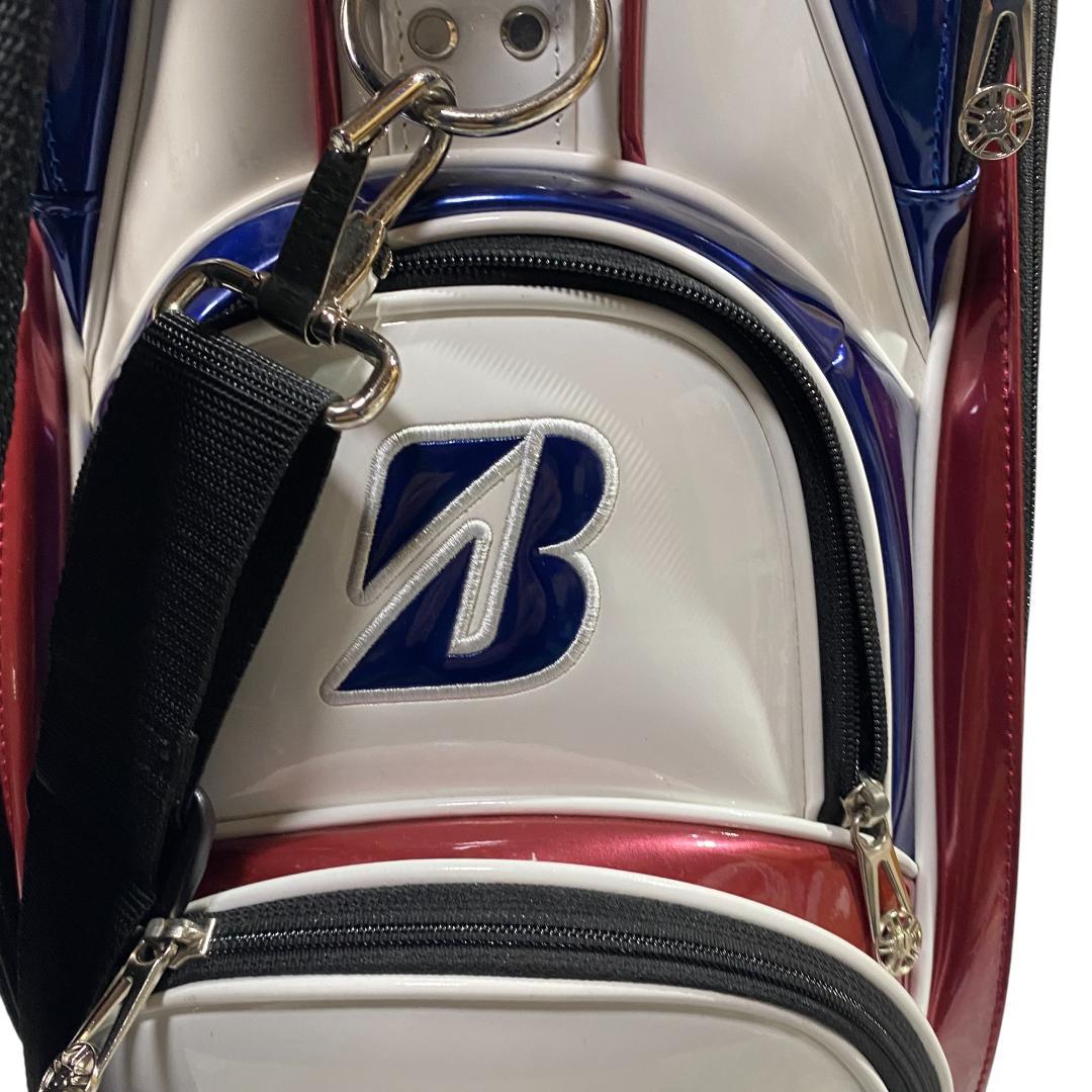 ブリヂストン ゴルフ エナメル キャディバッグ ホワイト ブルー 9型 5分割