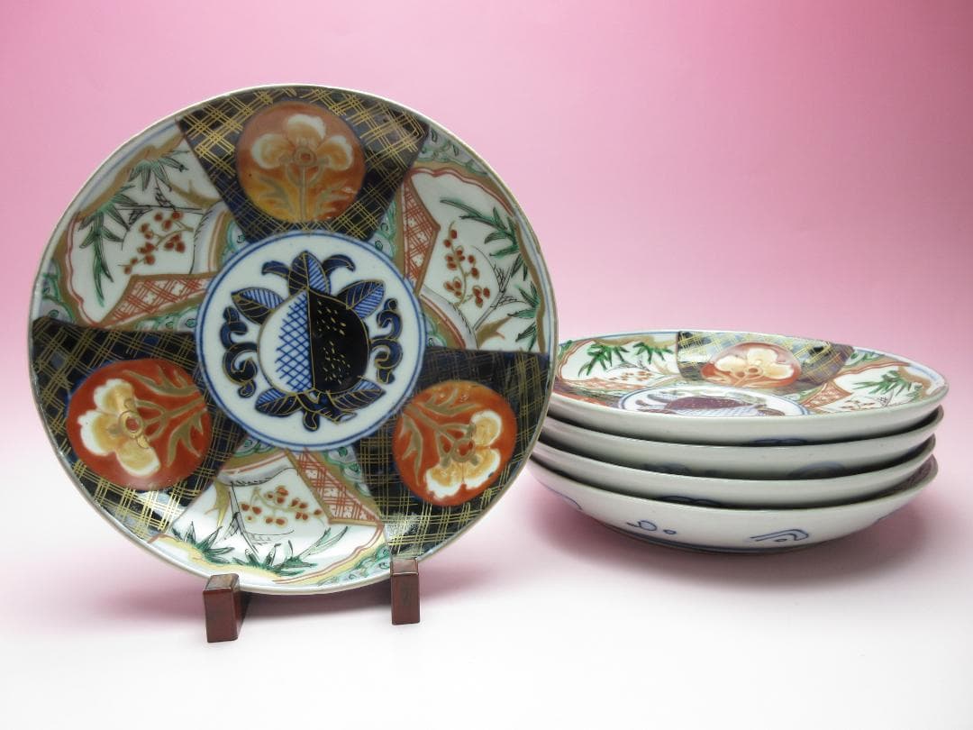 アンティーク古伊万里 中皿 桃紋 5枚 MOR 70627