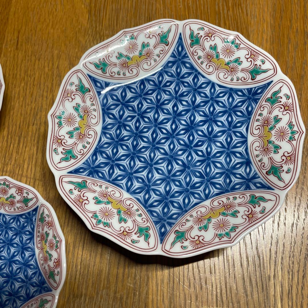 鍋島焼　其泉　色鍋島麻葉紋銘々皿　3枚　箱なし