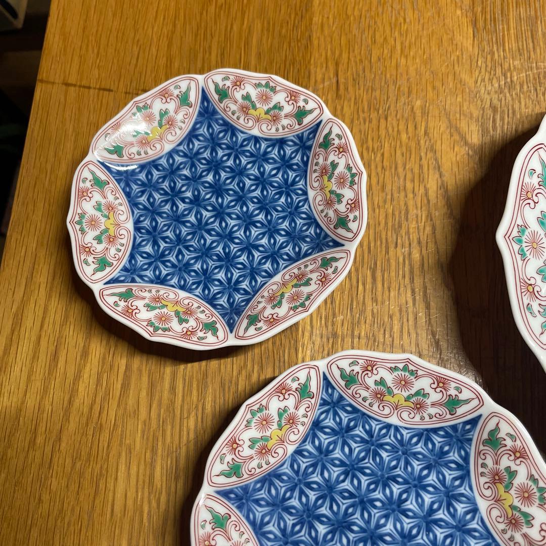 鍋島焼　其泉　色鍋島麻葉紋銘々皿　3枚　箱なし