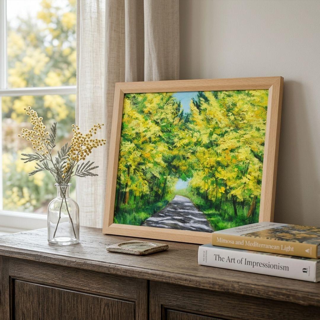 油絵 油彩 油彩画 絵 絵画 【ミモザのトンネル】