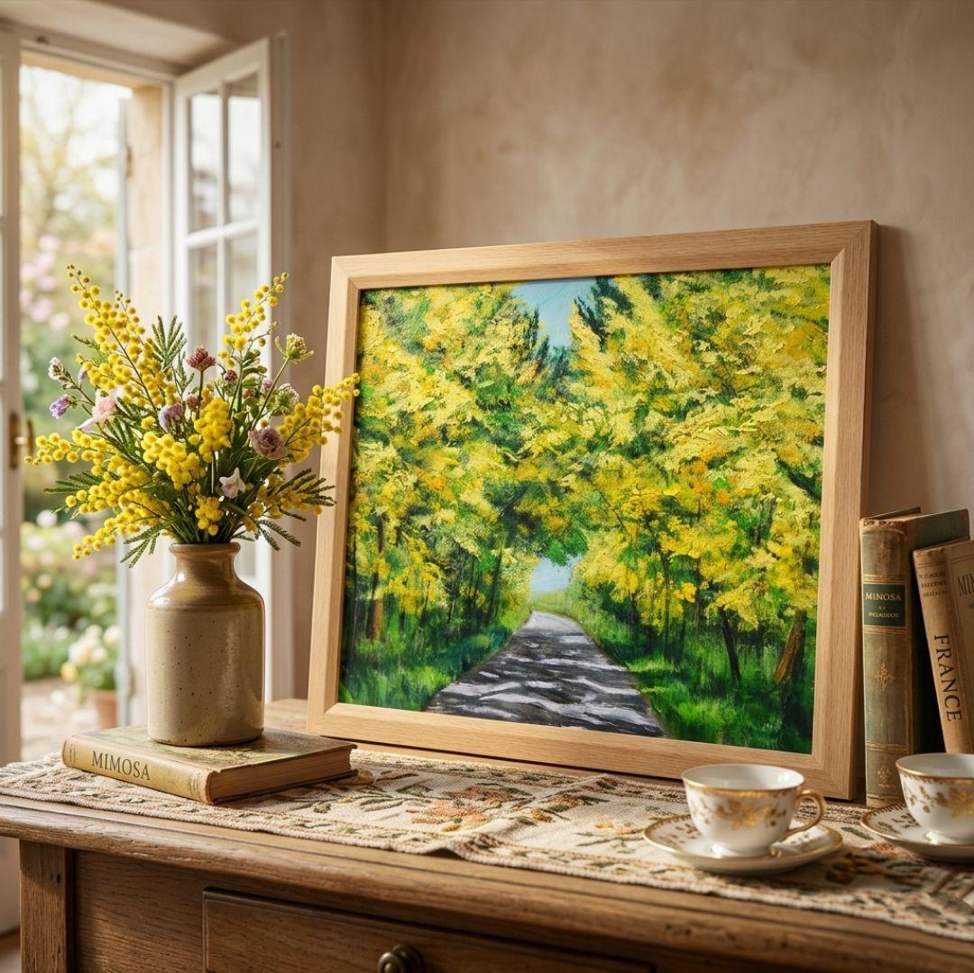 油絵 油彩 油彩画 絵 絵画 【ミモザのトンネル】