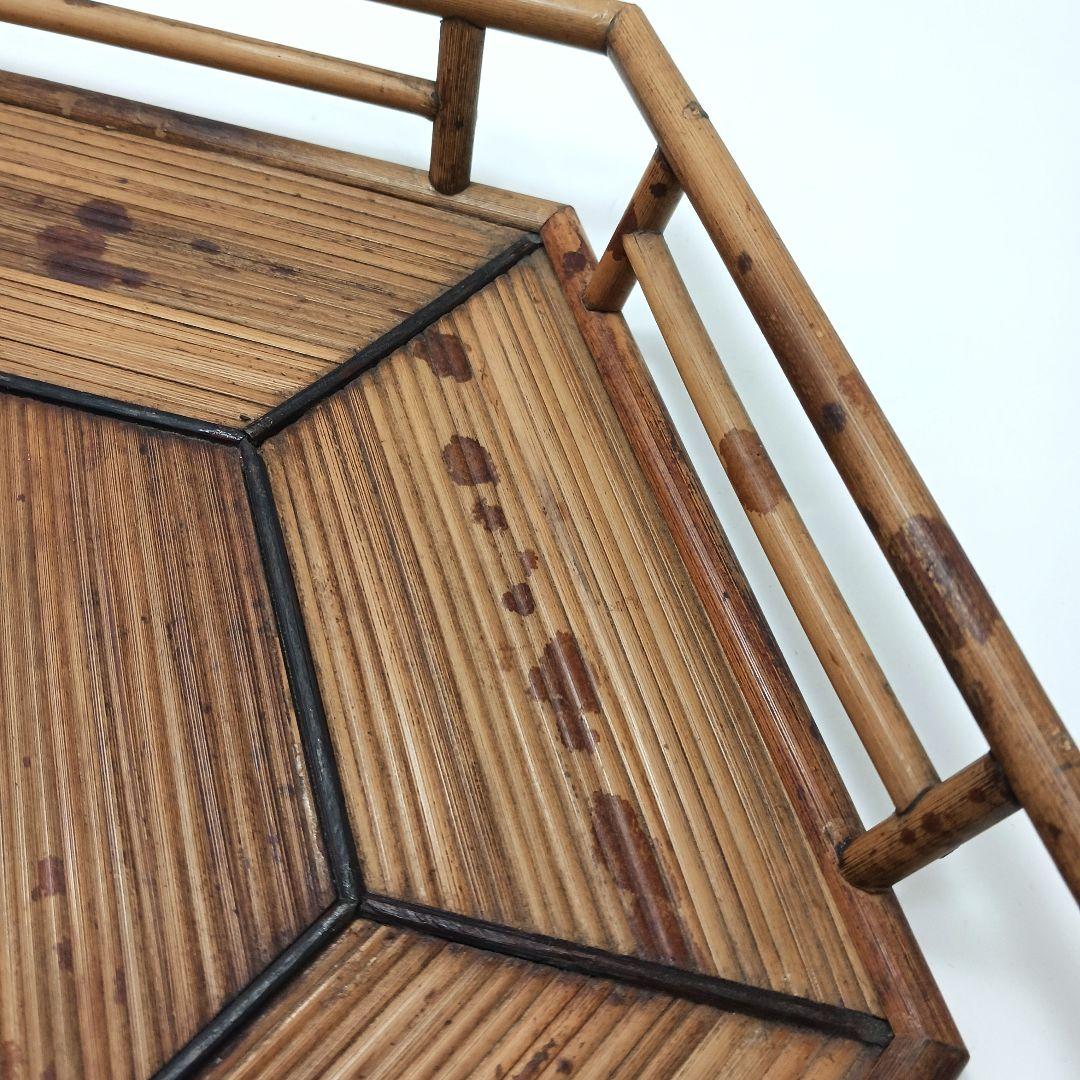 Y179 煎茶道具 紅斑竹 網代網 六角煎茶盆 茶盆　ma　の