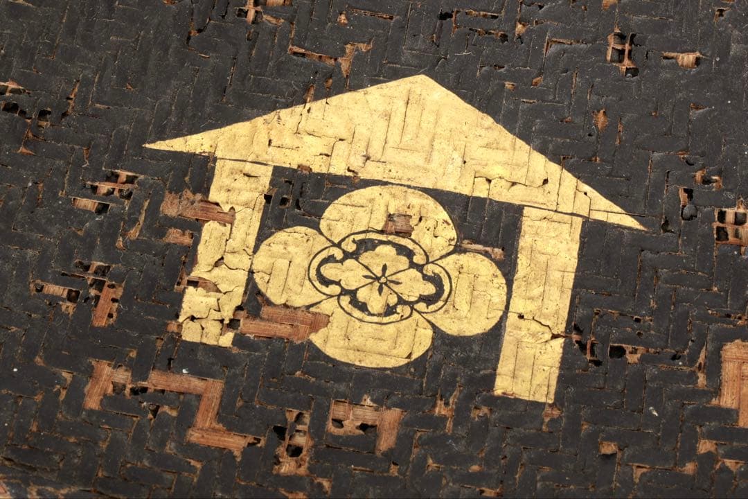 江戸期 竹編黒漆 陣笠 家紋入 侍具 時代武具 甲冑装具 漆塗 古民具 古美術品