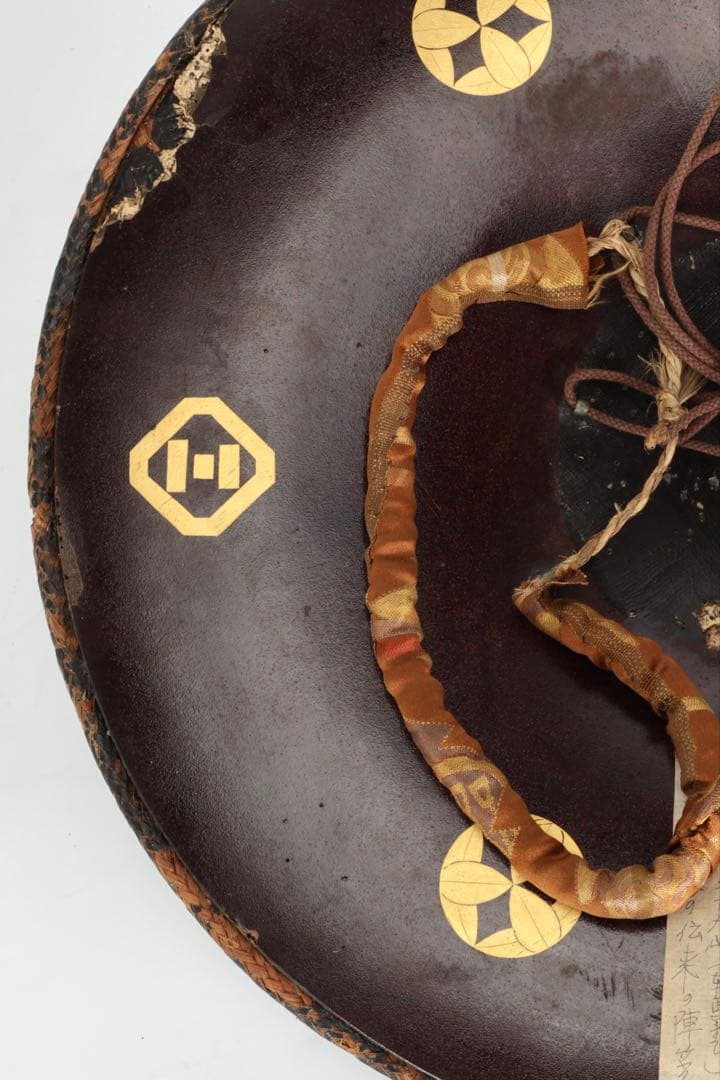 江戸期 竹編黒漆 陣笠 家紋入 侍具 時代武具 甲冑装具 漆塗 古民具 古美術品