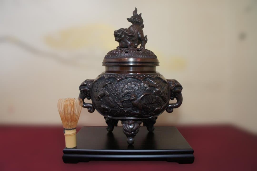 ★美品 高岡銅器 瑞峰作 新特大花鳥 高級銅製香炉 工芸作家造送料込み