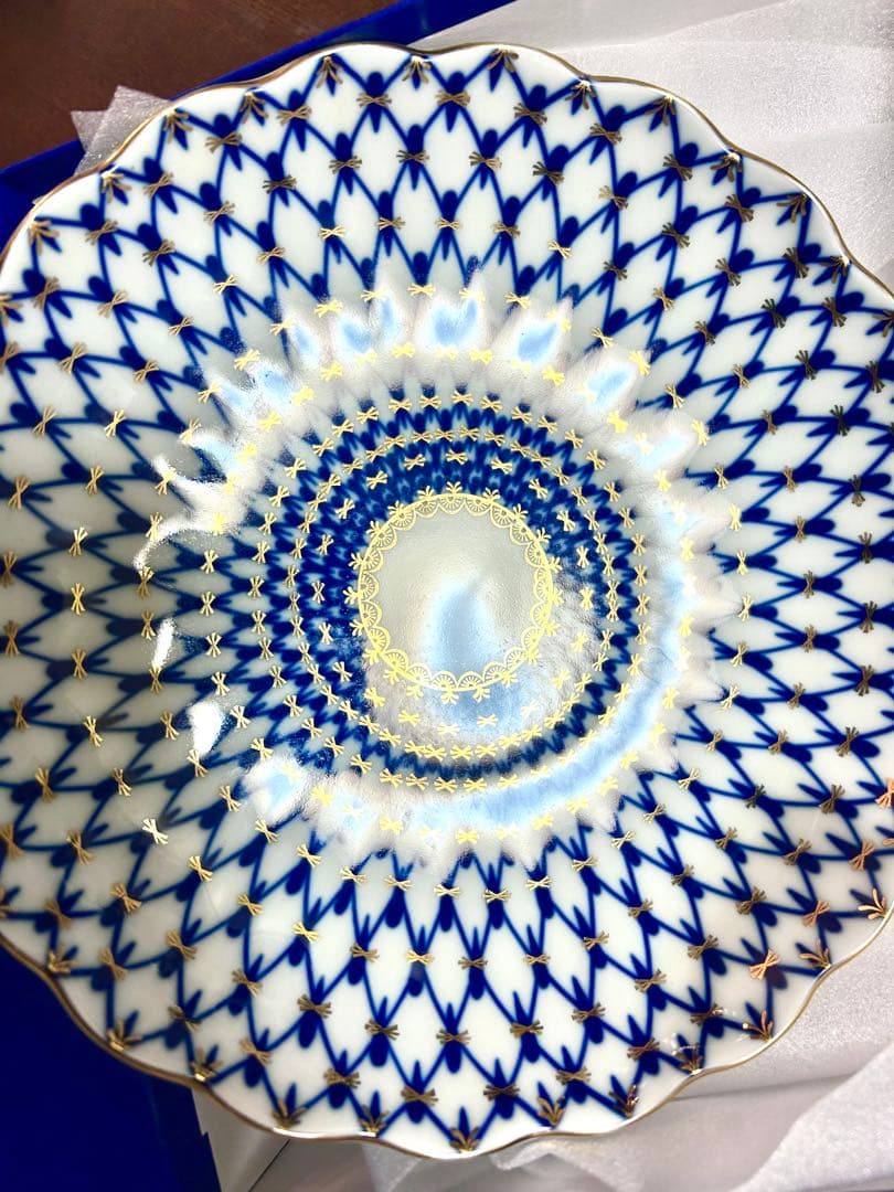 インペリアルポーセリン コバルトネット ラウンドディッシュ 22cm