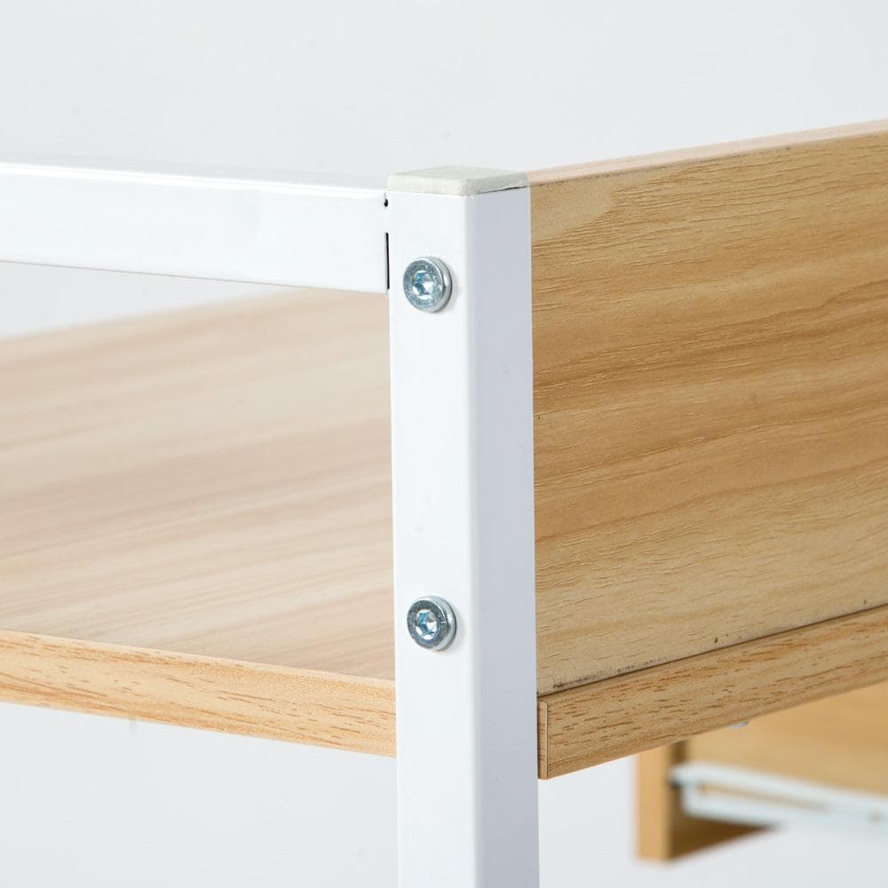 ナチュラル】パソコンデスク 引き出し付き　3段シェルフ付 パソコンデスク 木製