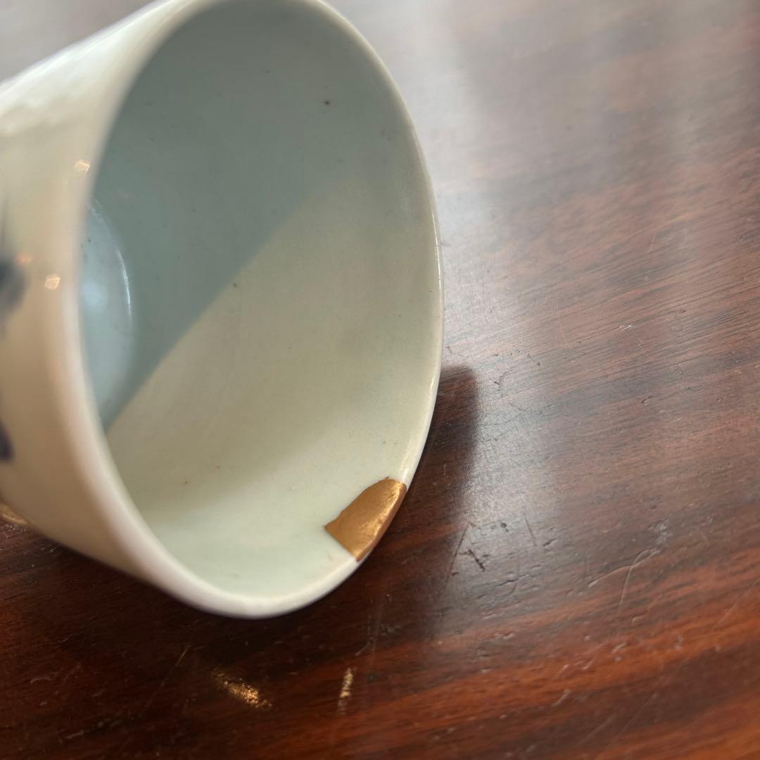 古伊万里　染め付け　蕎麦猪口　江戸中期　金継ぎ有り