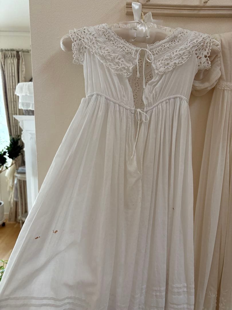 イギリスアンティーク ベビードレス レース 布花 フランスアンティーク