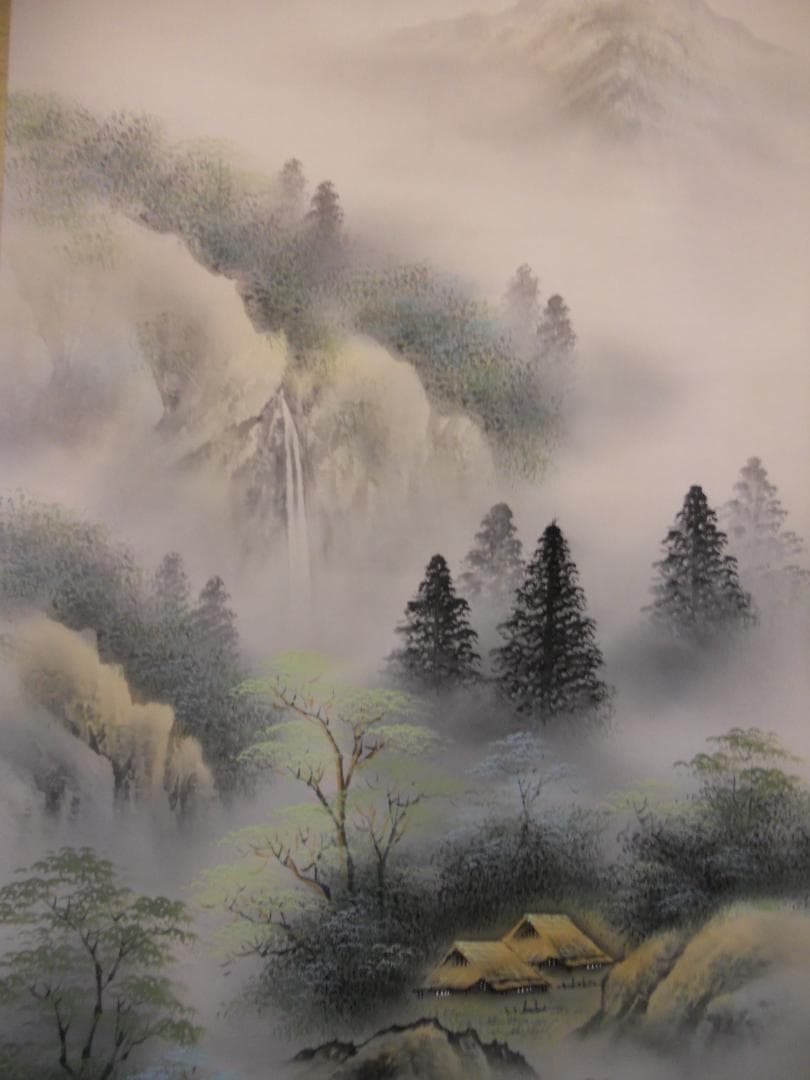 掛け軸 春雪 彩色山水 絹本 希少 軸装 茶道具 掛軸 美品 です。