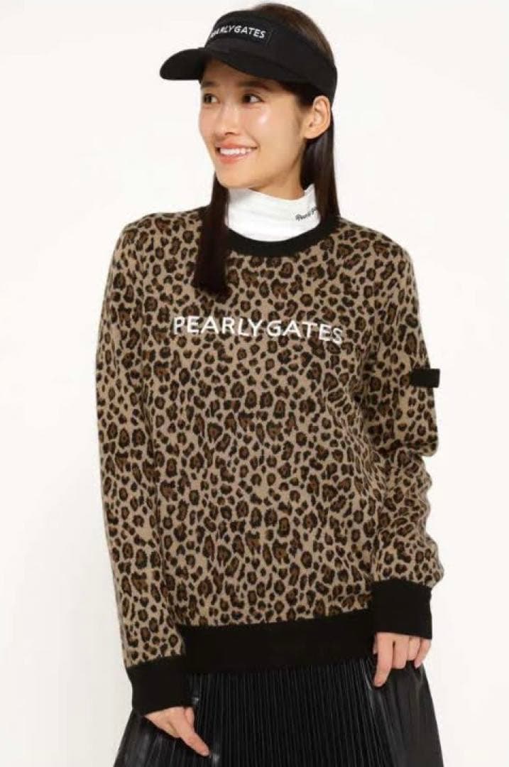 美品 パーリーゲイツ カシミヤ混 ニット レディース サイズ0 レオパード柄