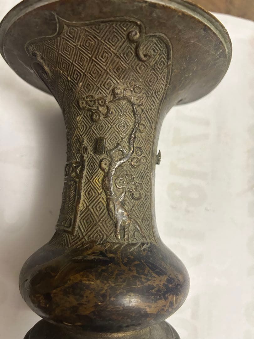 古花瓶，宣德銅製，古董，時代物