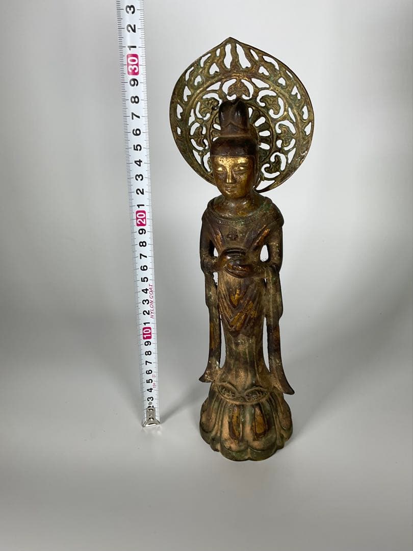 金銅仏　新羅仏　百済仏　観音菩薩　仏像　全高約32cm　仏教美術