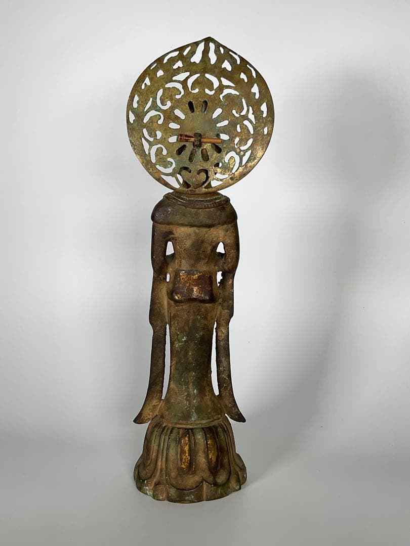 金銅仏　新羅仏　百済仏　観音菩薩　仏像　全高約32cm　仏教美術