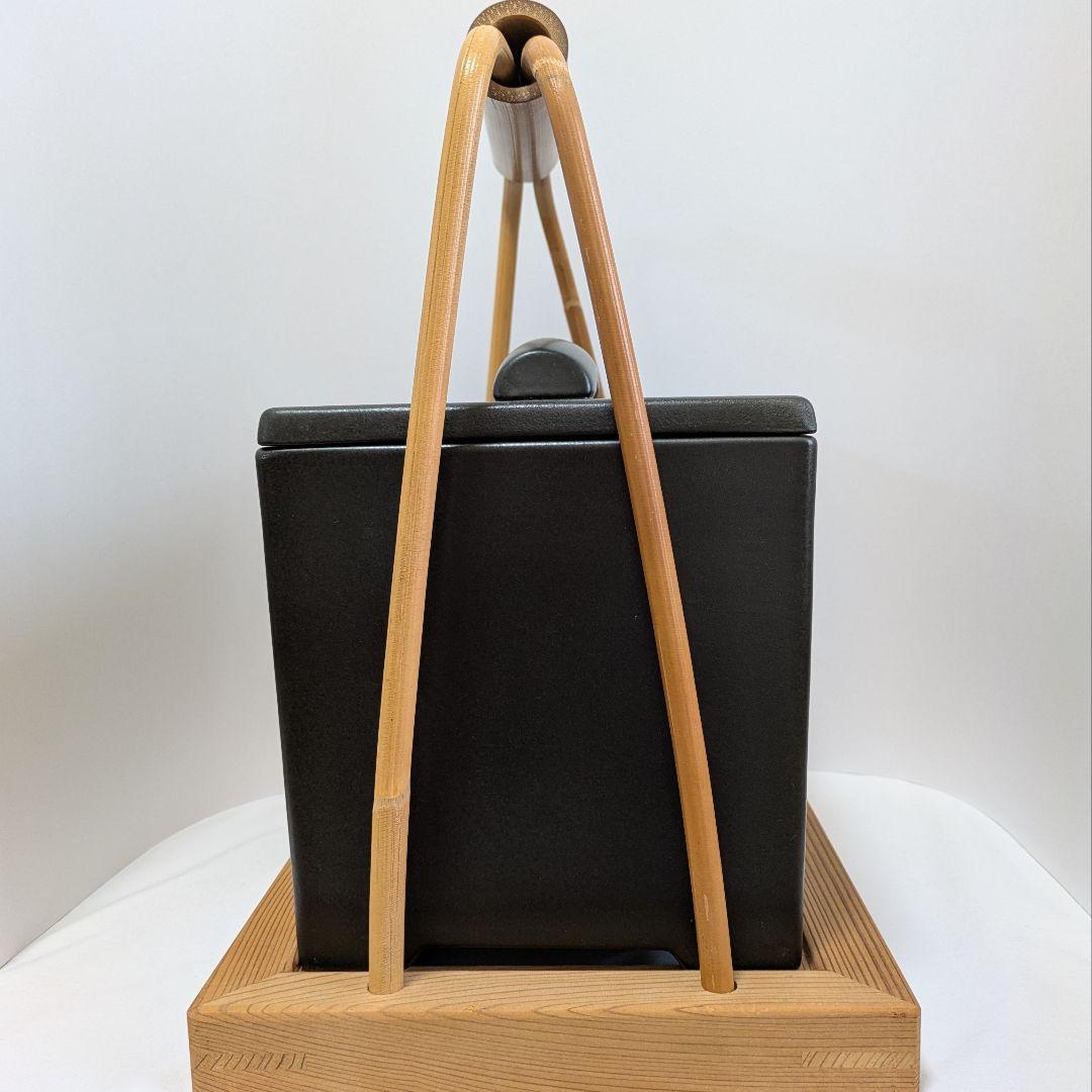 手付き火消し壺　黒四方　サイズ大 黒共蓋陶器製　水屋道具