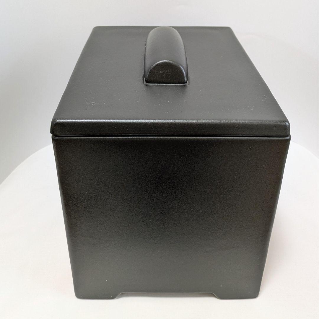 手付き火消し壺　黒四方　サイズ大 黒共蓋陶器製　水屋道具