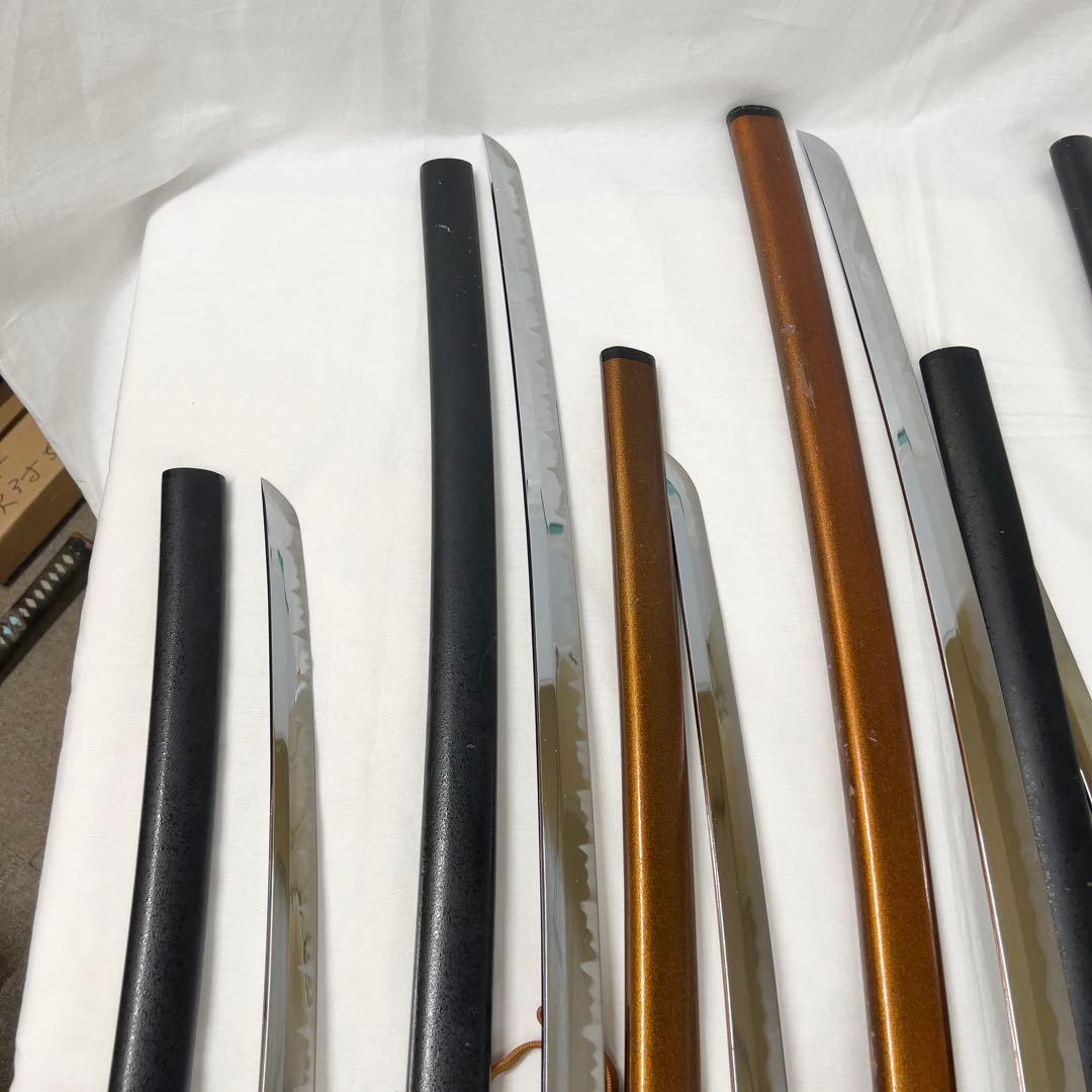 【傷あり】A 模造刀 8本 まとめ 鍔 透かし 太刀鍔 花形鍔 太刀 脇差 白鞘