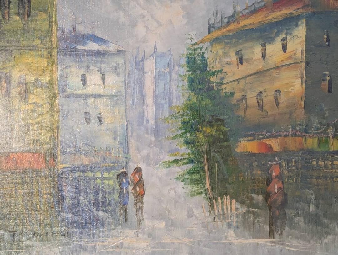 【真作】絵画　油彩10号　ヨーロッパ都市情景　印象派風　静謐なる風景画　X139