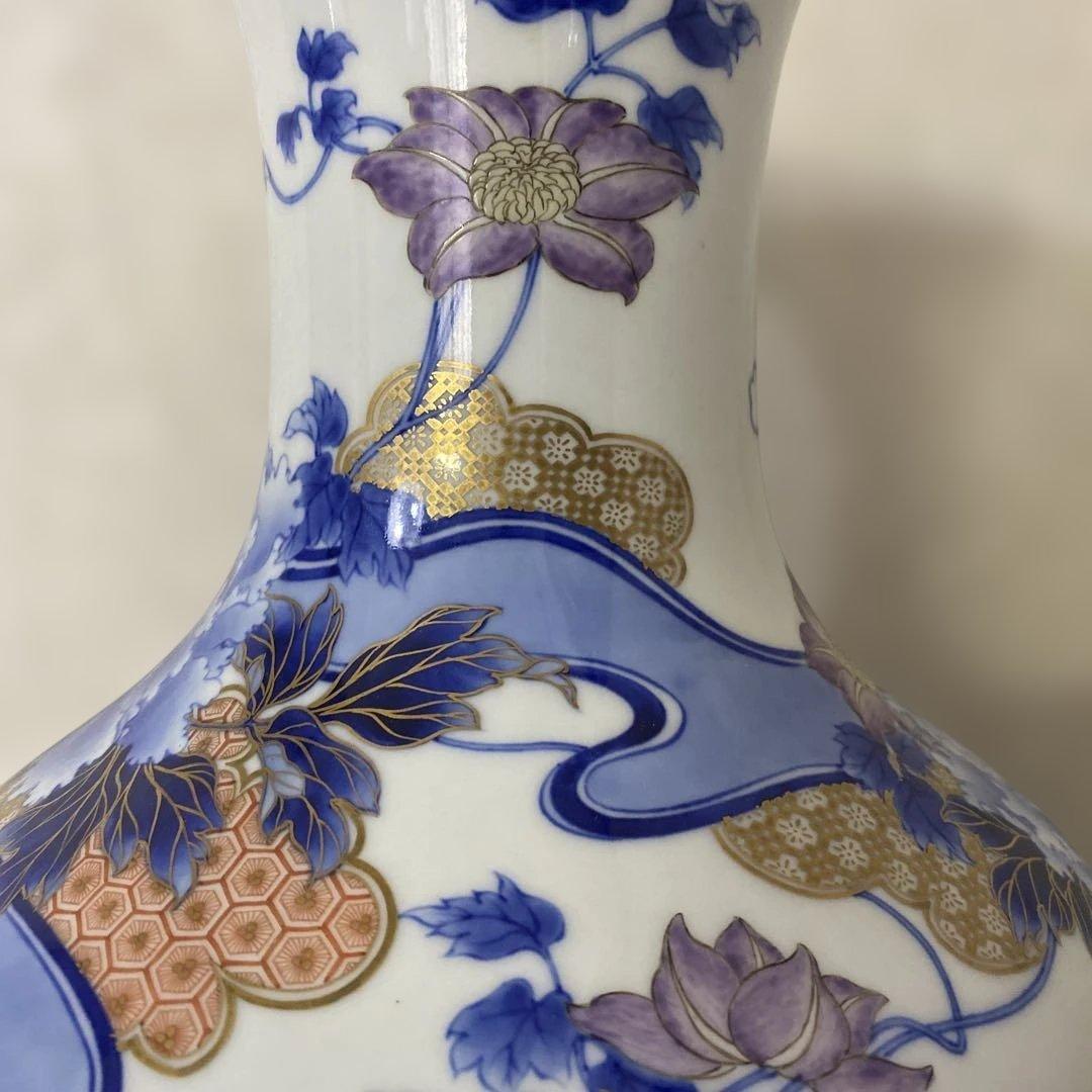 明治時代　オールド初期香蘭社　金彩牡丹染錦花瓶