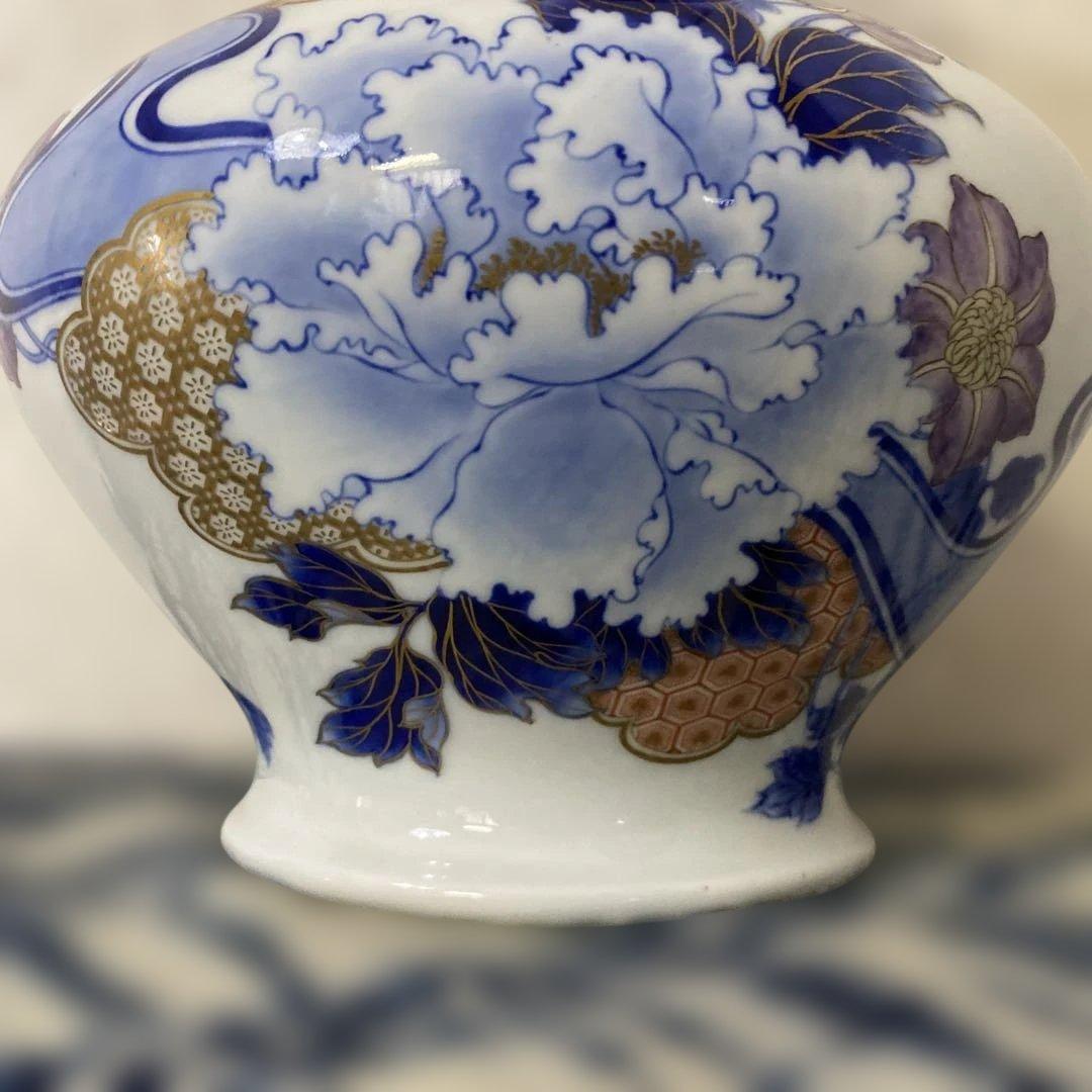 明治時代　オールド初期香蘭社　金彩牡丹染錦花瓶