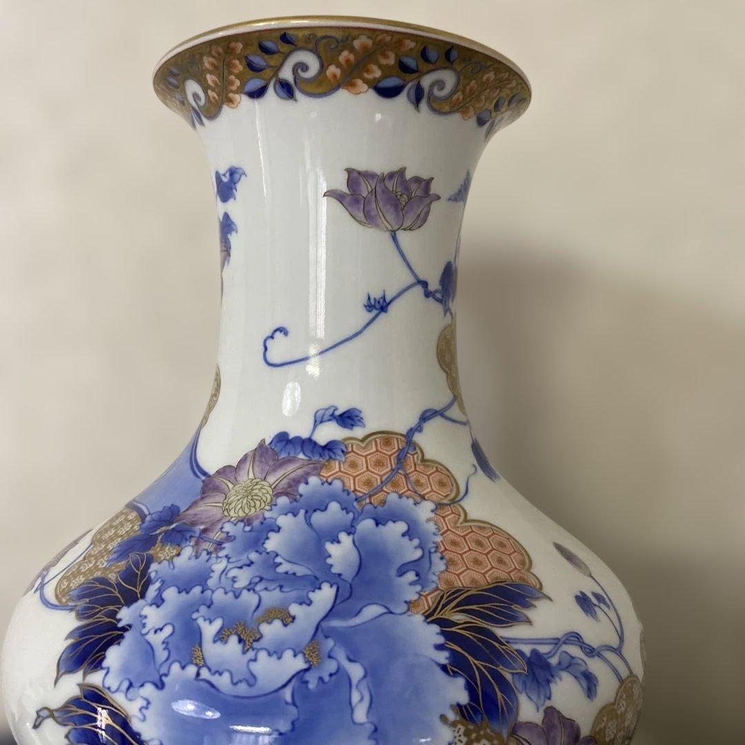 明治時代　オールド初期香蘭社　金彩牡丹染錦花瓶