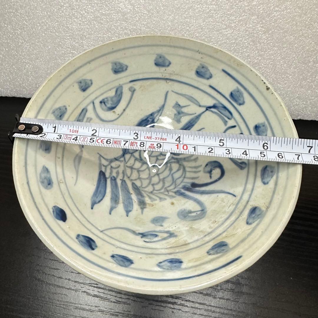 元代青花魚文碗　中国古美術　骨董品　食器