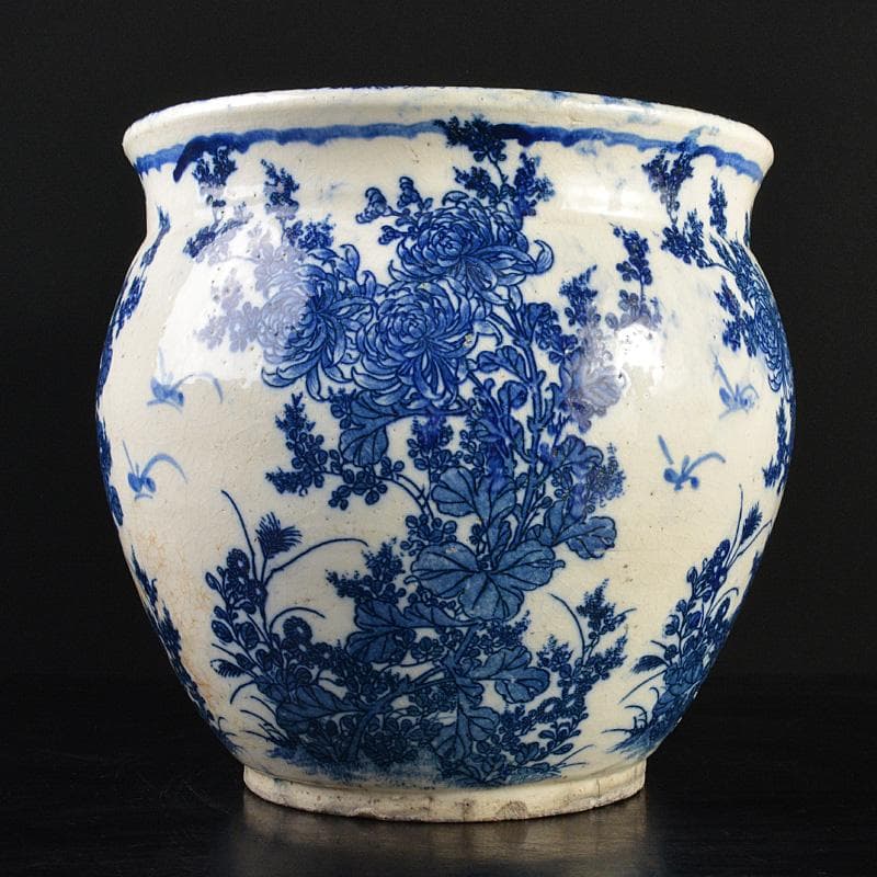 瀬戸焼　古瀬戸染付　菊文　壷　M　R7323F