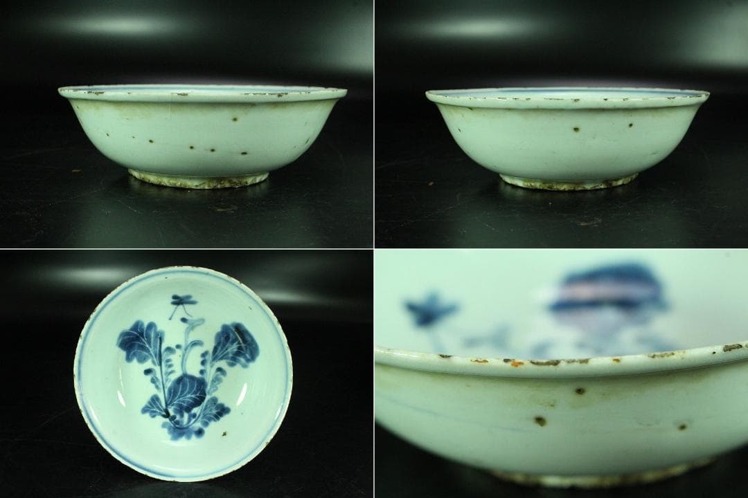 唐物 古染付 青花 青菜紋 皿 十件揃 虫喰い 中国(K-A408)