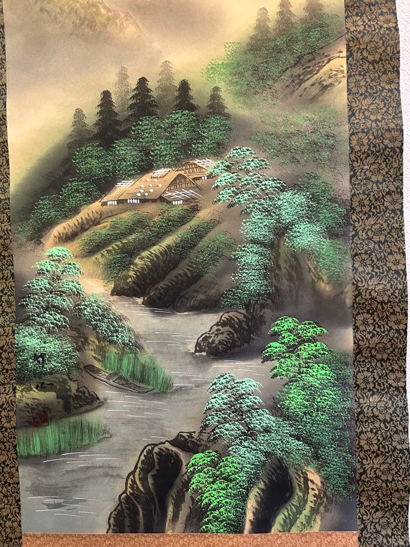 水墨画 山水画 竹ノ風景画 掛け軸 壁掛け飾り