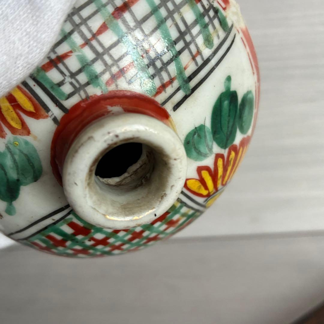 色絵油壺　骨董　時代物　一輪挿し　茶道具　古民具　インテリア　置物　花瓶