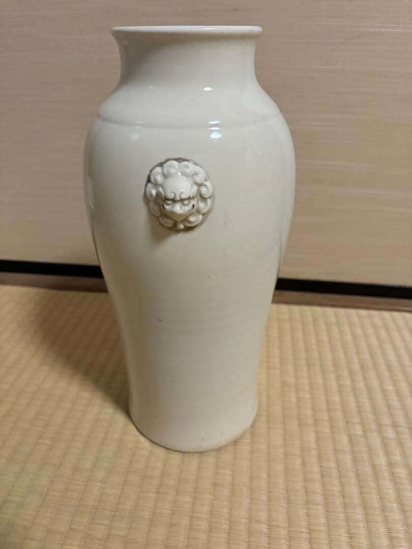 清時代　中国古美術　骨董品　唐物 白磁獅耳花瓶 壺 徳化窯