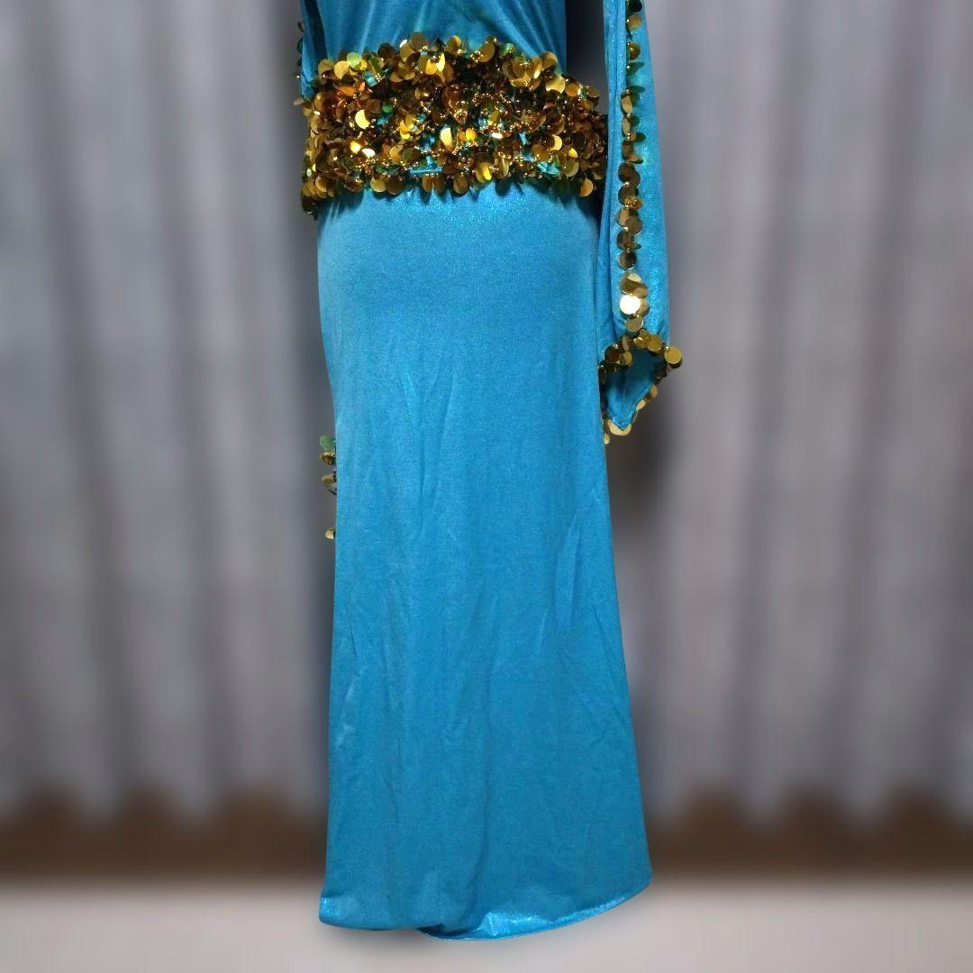 サハルオカーシャ ベリーダンス衣装 ブルー バラディドレス サイーディドレス