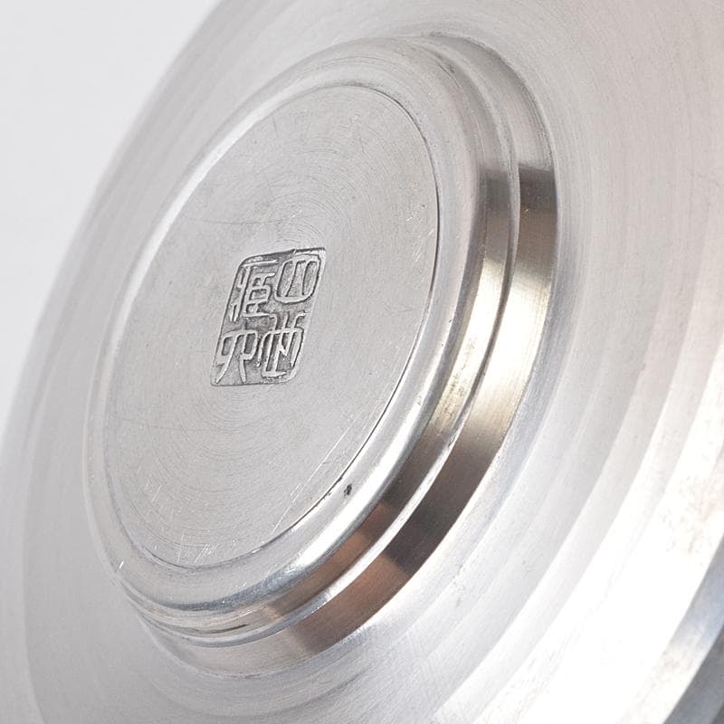 平安　邃古居　秦蔵六造　純錫　倣張萬順之作意　圓式茶托　五客　共箱　GR9455