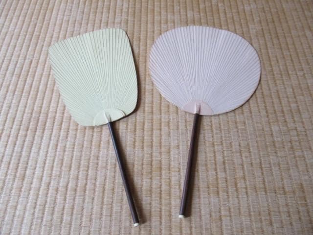 美品 大正時代◆西村青歸 直筆 日本画『グラジオラス・イチョウ』団扇うちわ 2枚