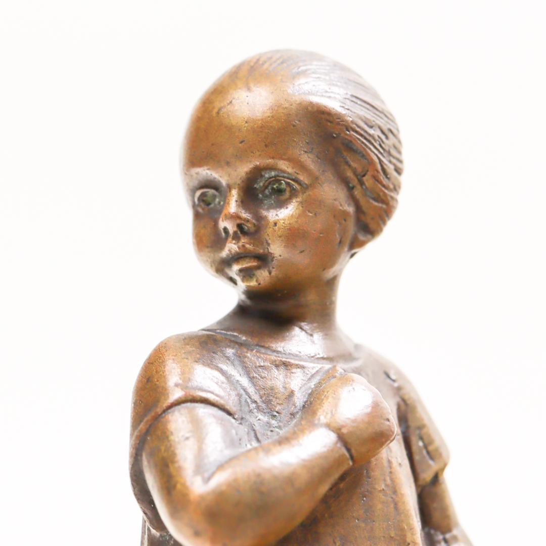 F. RECOURT モーリス・フレクール テディベアを持つ少女像 ブロンズ