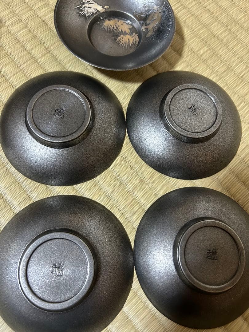 錫　茶托　錫師　松下喜山　5客セット