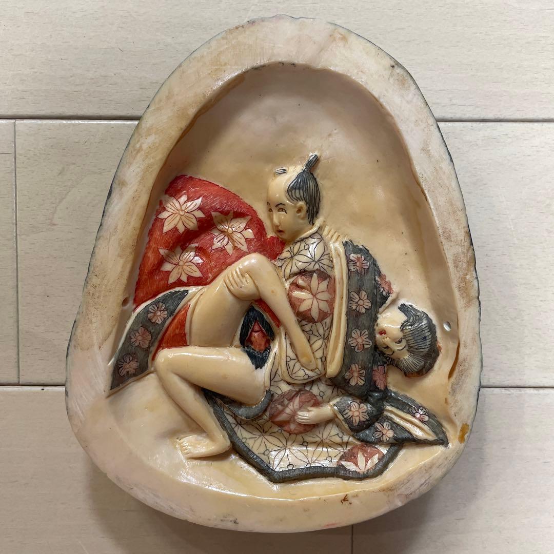 骨董　裏春画　置物　彫刻　おたふく　おかめ　裏絵　縁起物　お多福　お面